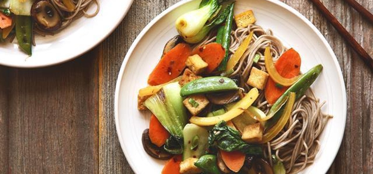 Stir-Fried Tofu with Baby Bok Choy, Peas, and Soba Recipe | SideChef