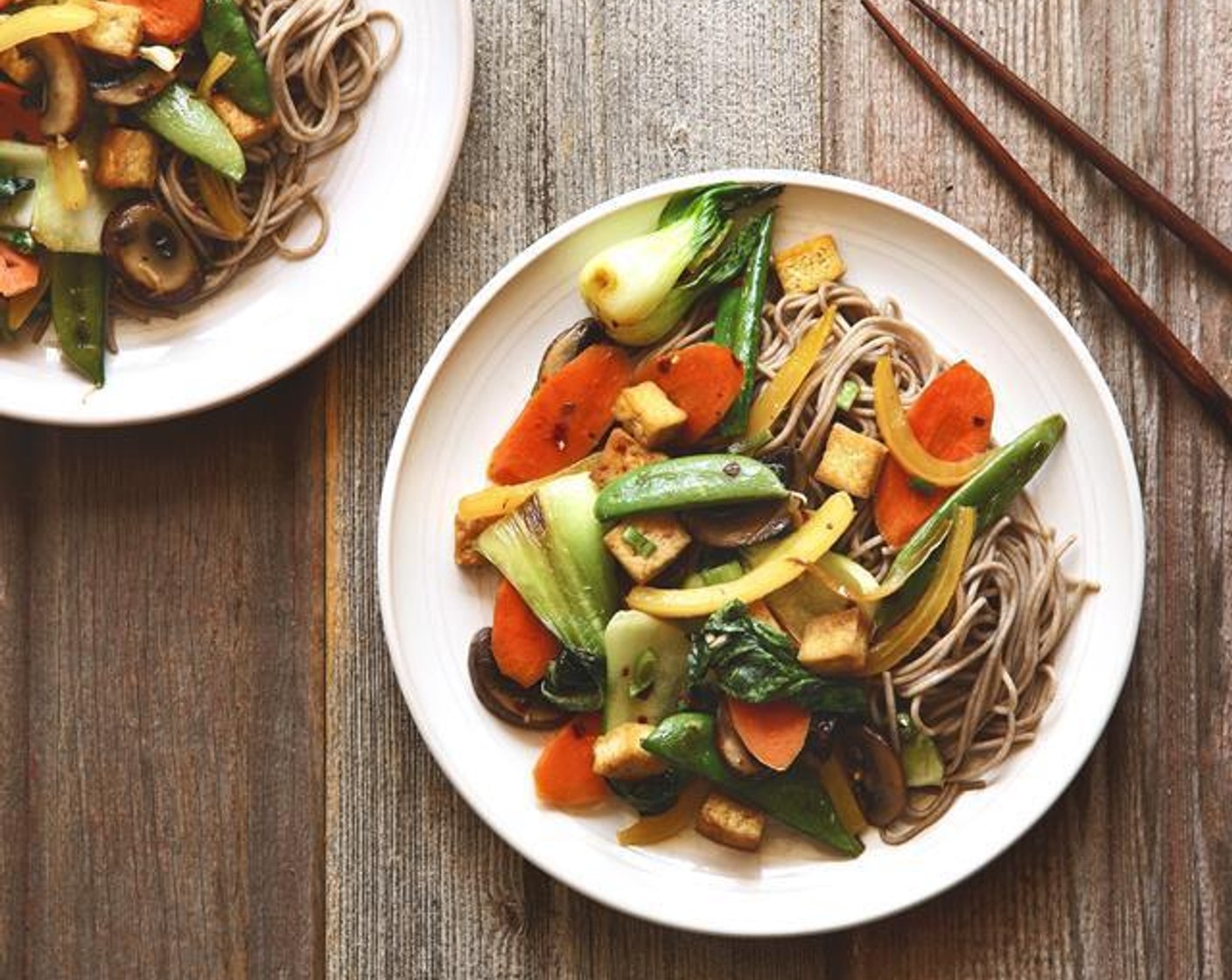 Stir-Fried Tofu with Baby Bok Choy, Peas, and Soba