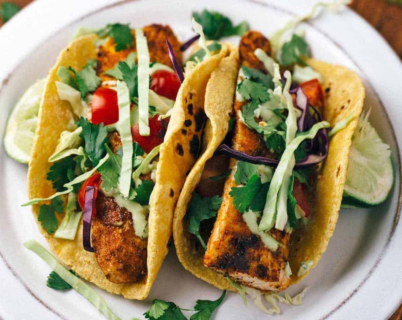 Blackened Mahi Mahi Fish Tacos with Avocado Lime Sauce