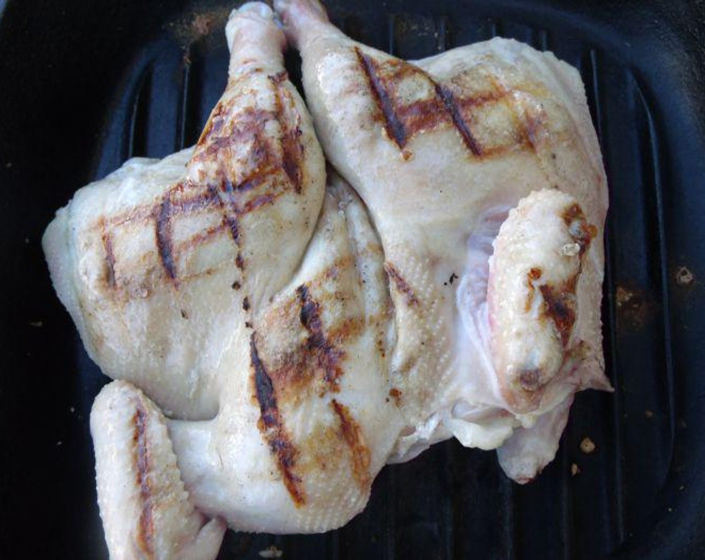 step 4 Grill poultry on both sides, then finish by roasting in a 375 degrees F (190 degrees C) oven until about 3/4 cooked. This will take about 20-25 minutes for a small hen and longer for a chicken, depending on size.