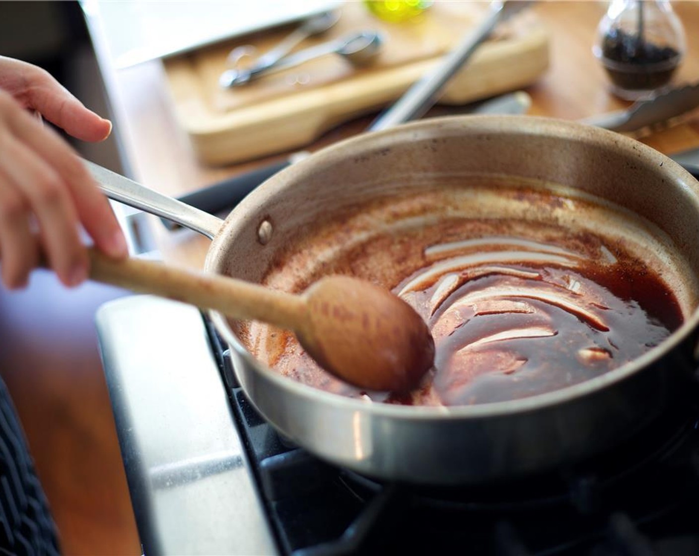 step 7 After removing cutlets from the pan, with the pan still hot, add the Port Wine (1/2 cup). Cook until the steam disappears and wine is reduced by half. Stir in remaining Butter (1 Tbsp). Remove from heat and hold for plating, being careful not to over reduce or burn the sauce!