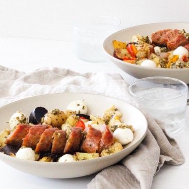 Sheet Pan Sausage and Pesto Veggies Recipe | SideChef