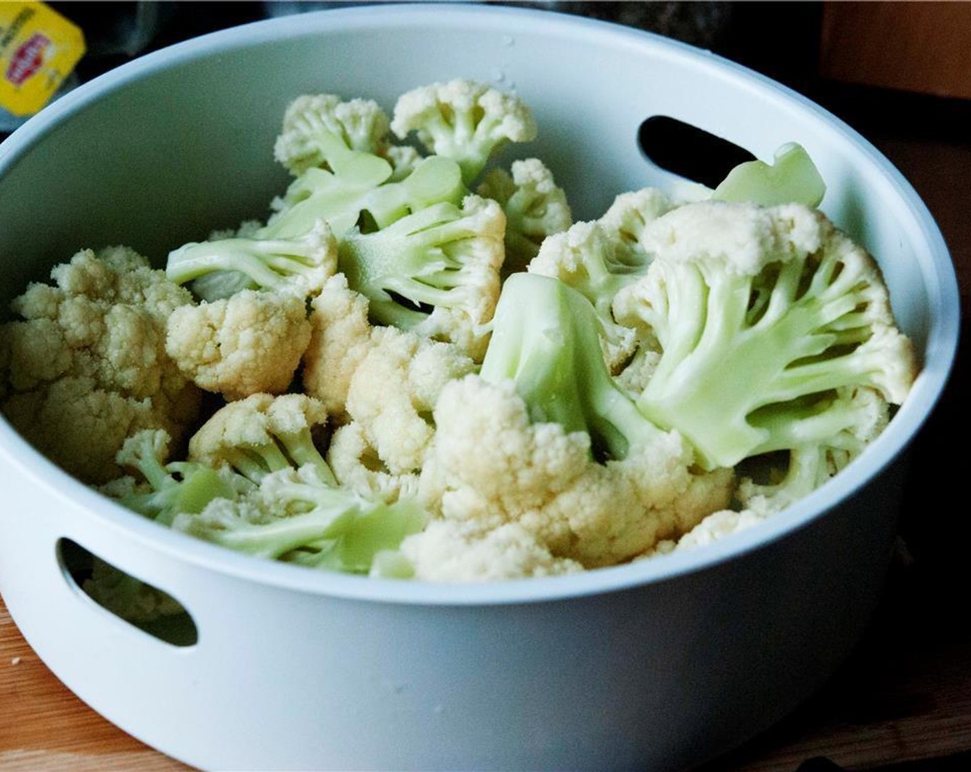 step 1 Cut off the florets on the Cauliflower (2 cups) and steam it for 20 minutes.