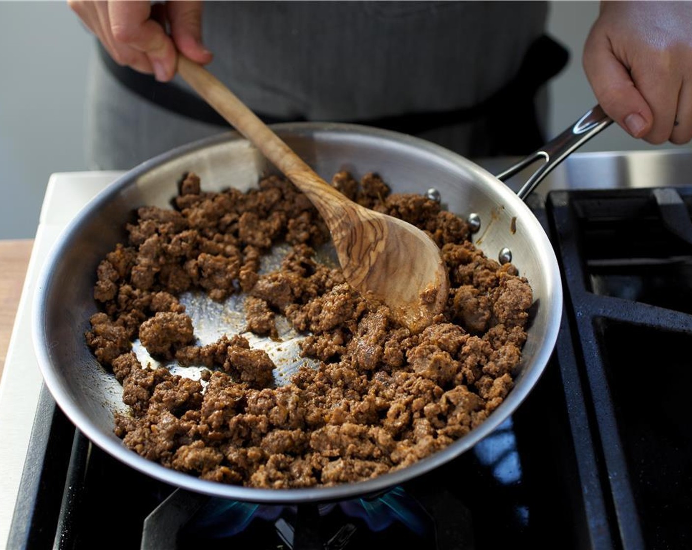 step 9 When hot, add the 85/15 Lean Ground Beef (8 oz), Herbes de Provence (1/2 Tbsp), Ground Nutmeg (1/2 tsp), and Tomato Paste (1 tsp). Cook and stir until beef is lightly brown and crumbly, about 10 minutes.