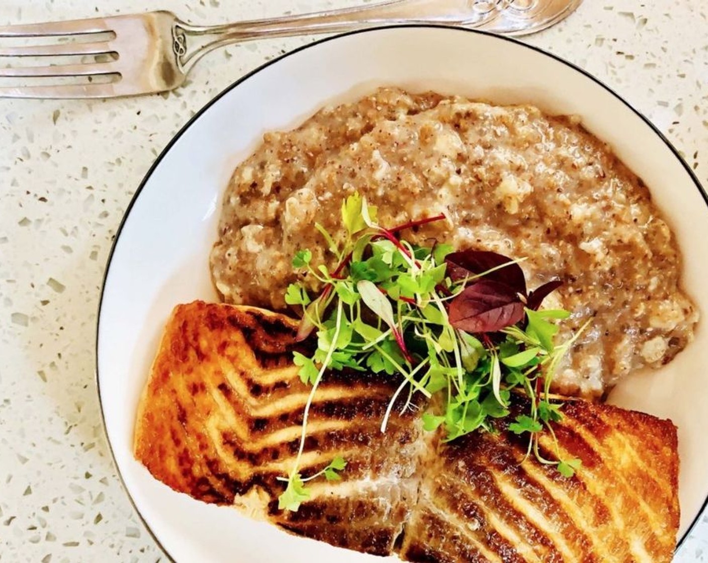 Seared Salmon Oatmeal Bowl