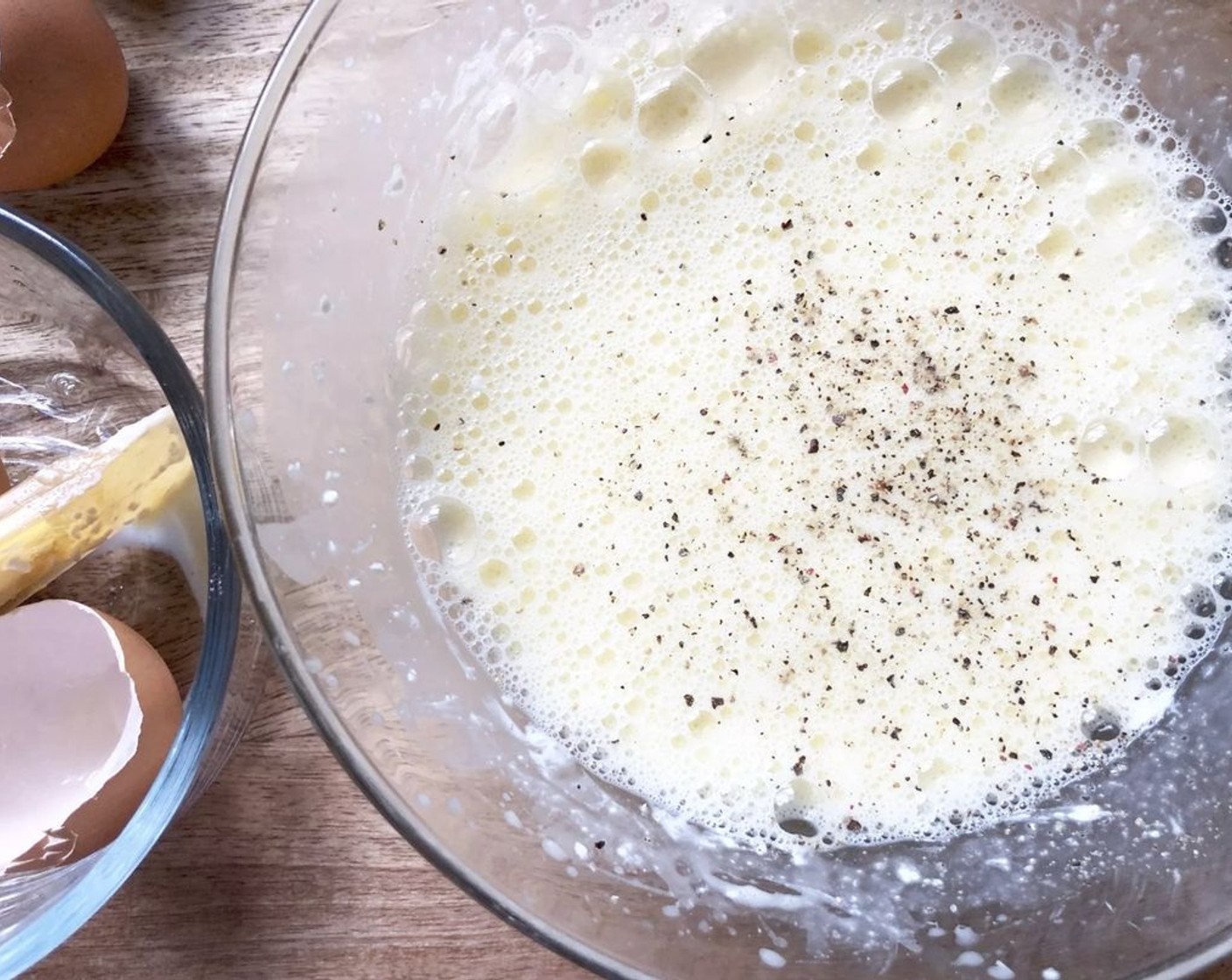 step 3 Beat in the Eggs (4), Salt (1/8 tsp), and Freshly Ground Black Pepper (1/8 tsp).