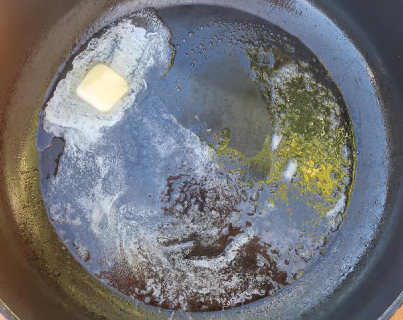 step 1 Melt Butter (4 Tbsp), add Granulated Sugar (2 Tbsp) and cook until sugar starts to caramelize, add Honey (2 Tbsp).