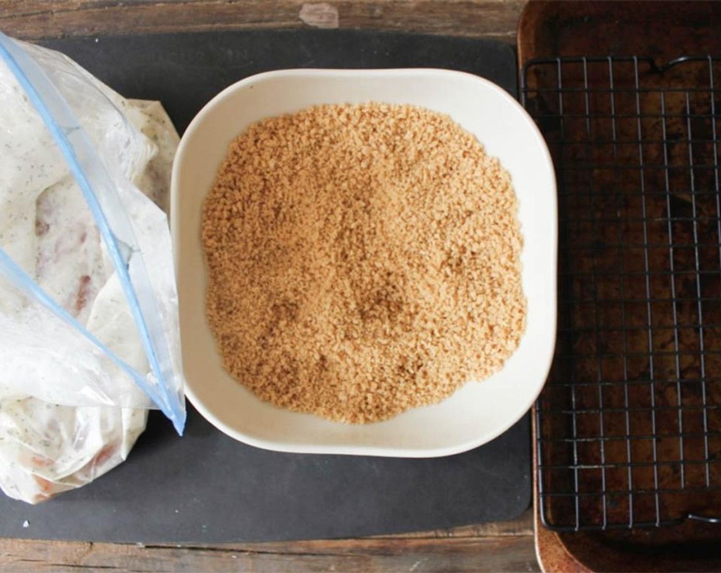 step 5 Place the Whole Wheat Panko Breadcrumbs (1 cup) in a shallow bowl with Kosher Salt (1/2 tsp).