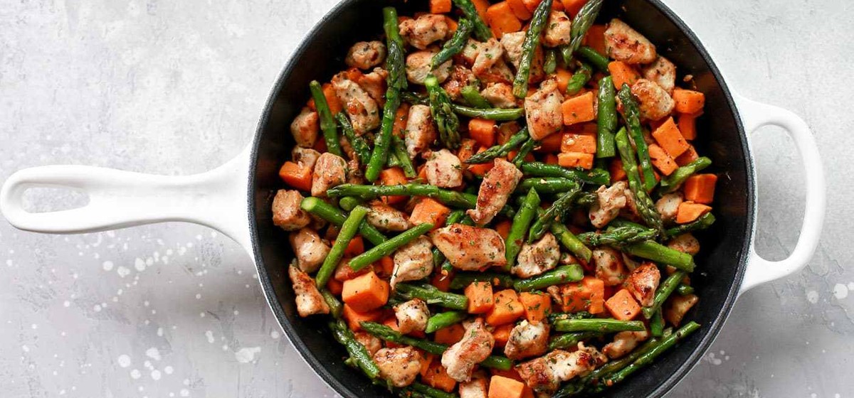 Asparagus Sweet Potato Chicken Skillet Recipe | SideChef