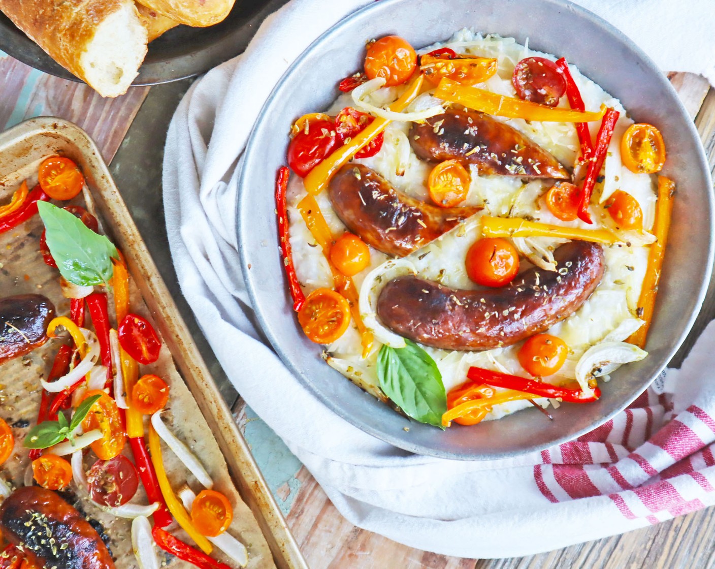 step 7 Serve sausages and peppers over polenta with Parmesan Cheese (2/3 cup).