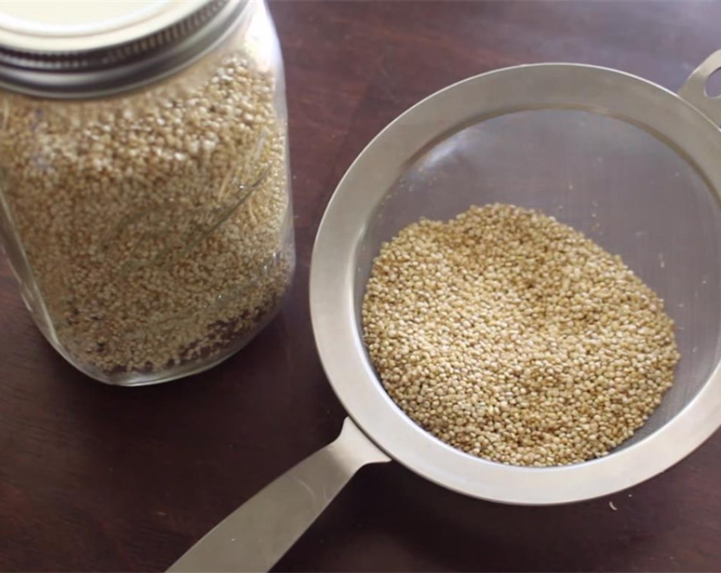 step 1 First, rinse and drain the Quinoa (1/2 cup) to wash away the bitter outer shell. Use Chicken Stock (1 cup) to either cook it on the stovetop or in a rice cooker.