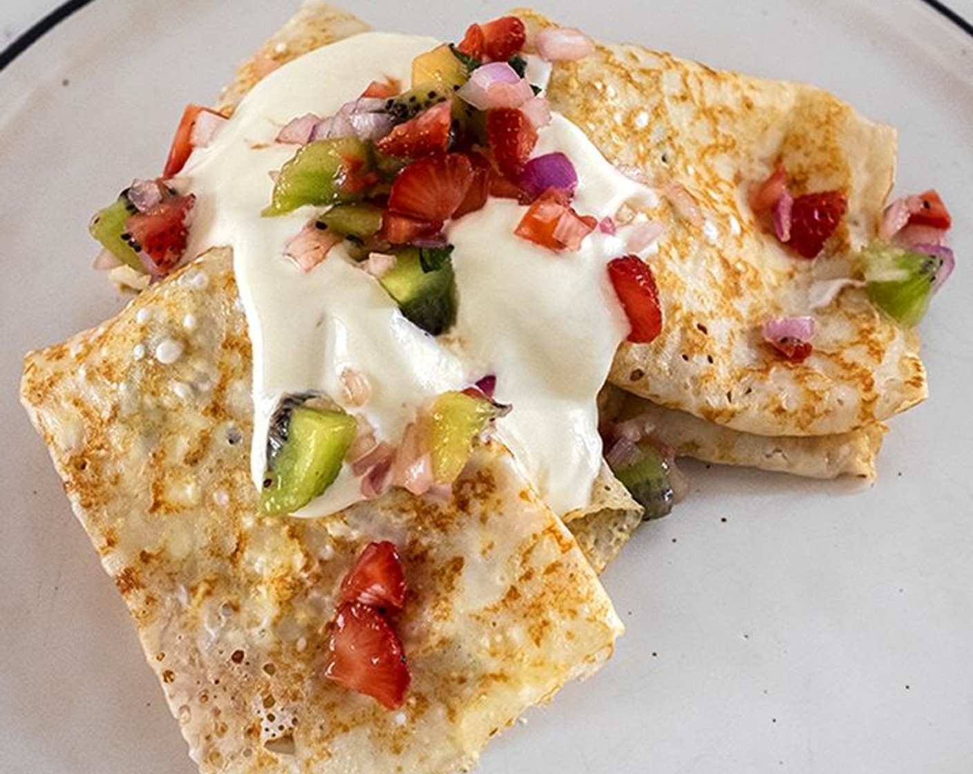 Yogurt Crepes with Savory Fruit Salsa