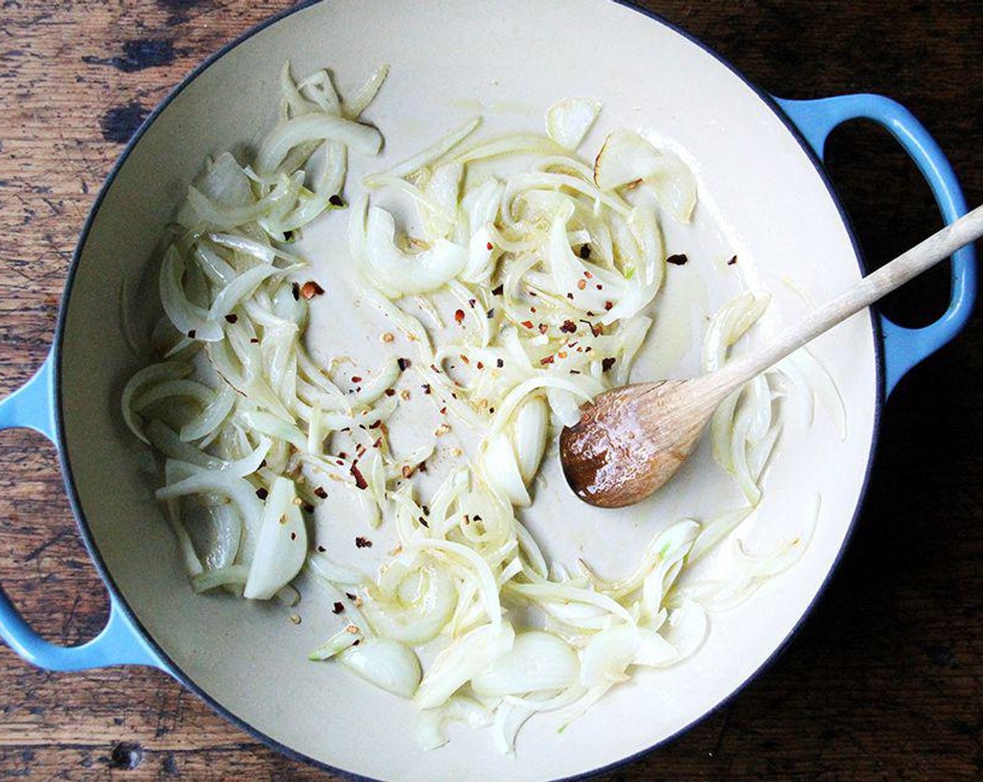 step 1 Set a large pot of salted water to boil. In a large skillet, heat the Olive Oil (2 Tbsp) over medium-high heat. When it shimmers, add the Onion (1), immediately turn the heat down to medium, season with Kosher Salt (to taste), and sauté stirring occasionally, until soft and just turning to color, 7 to 10 minutes.