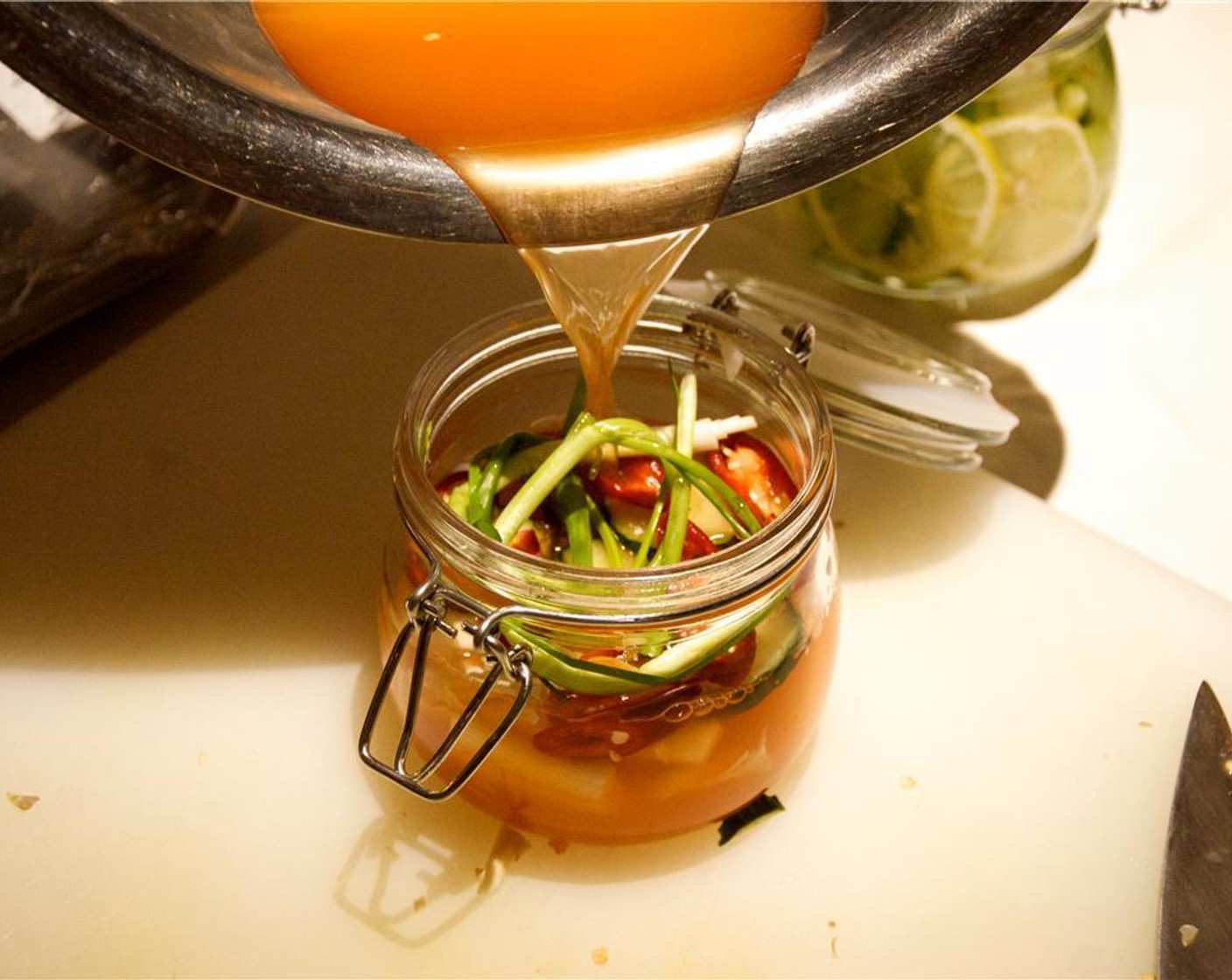 step 8 Pour the pickling liquid mixture over the vegetables.