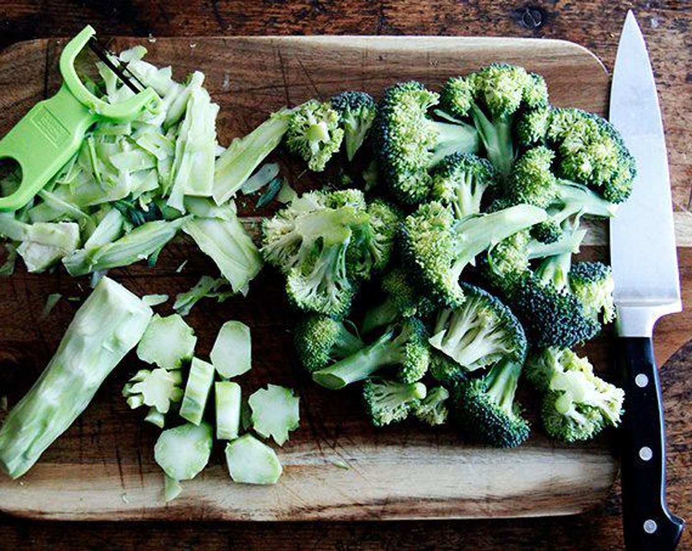 step 3 Prepare the Broccoli (5 cups): Trim and chop the broccoli into florets. Don't discard the stems: peel off the tough outer skin and knots, then cut the stems into half-inch rounds.