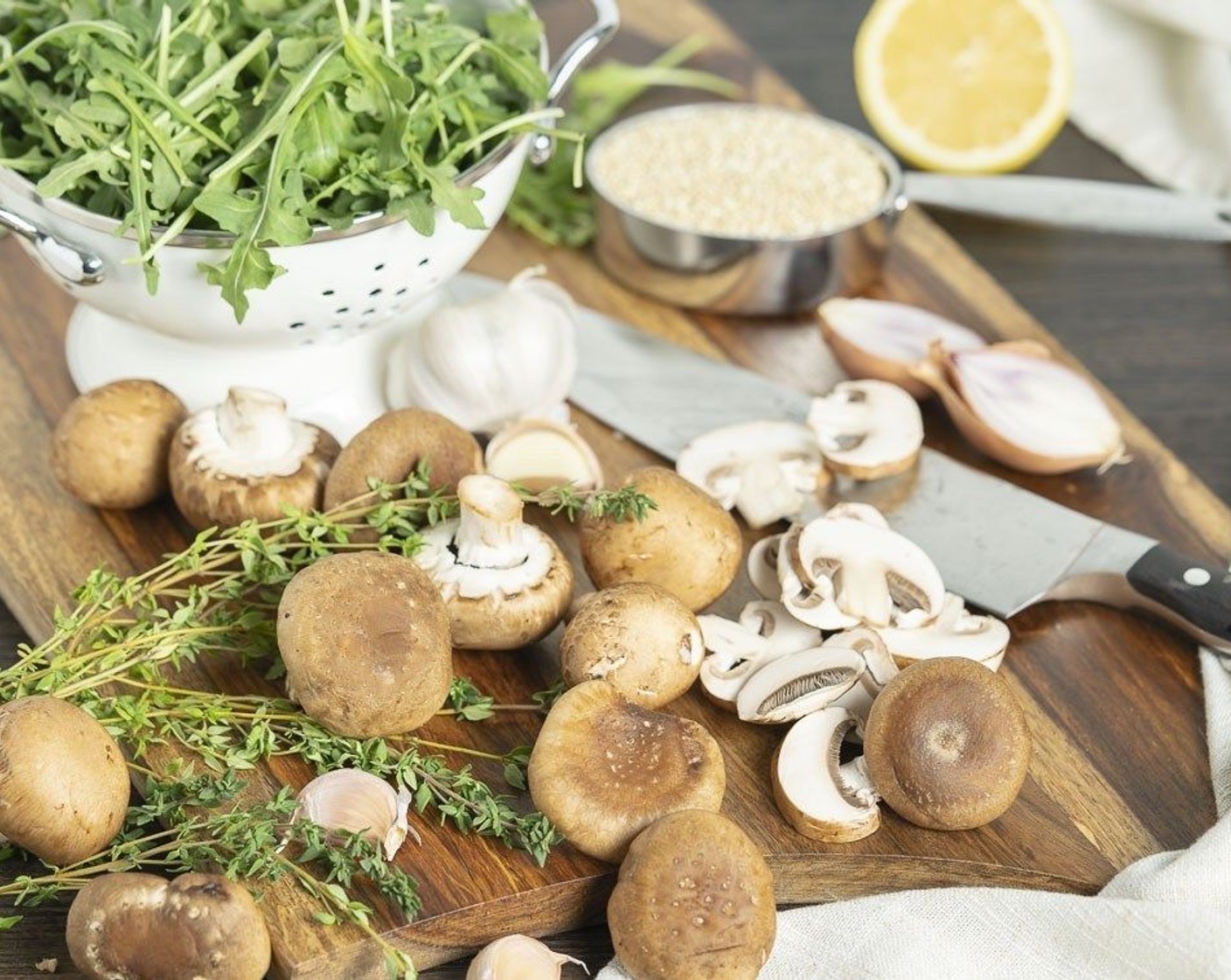 step 3 In a medium skillet, heat remaining Olive Oil (1 Tbsp). Once hot, add Mushrooms (2 3/4 cups) and cook on medium-high for 3-4 minutes until starting to turn golden.