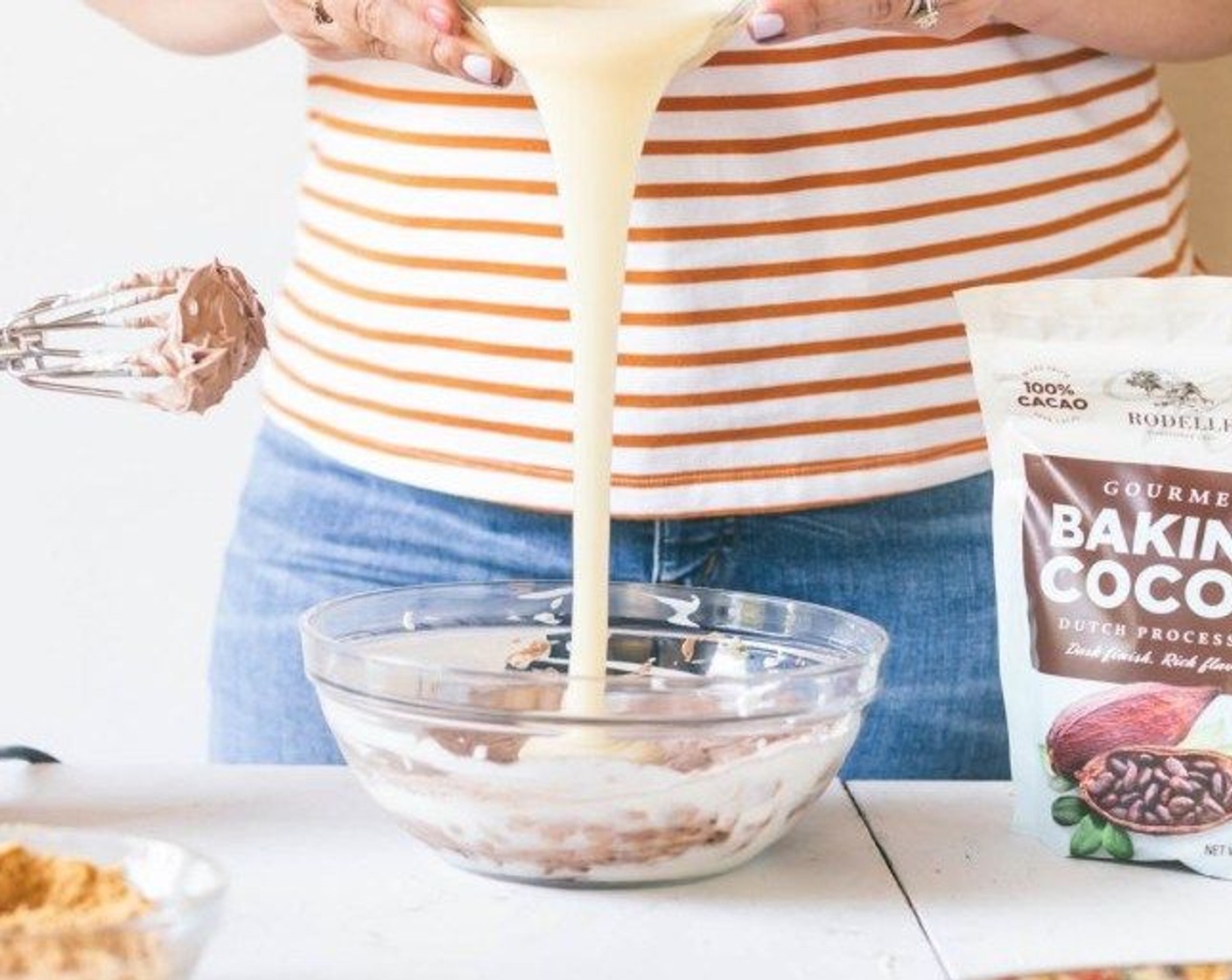 step 4 Take half of the prepared chocolate sauce and add to the cream cheese mixture along with the Sweetened Condensed Milk (1/2 cup) and fold until incorporated and the batter starts to look looser.