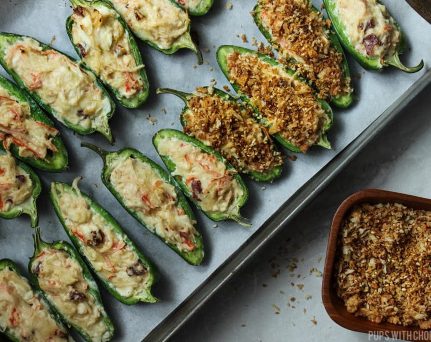 step 12 Once it is done roasting, top the jalapenos with the crispy toppings immediately while the cheese is still soft.