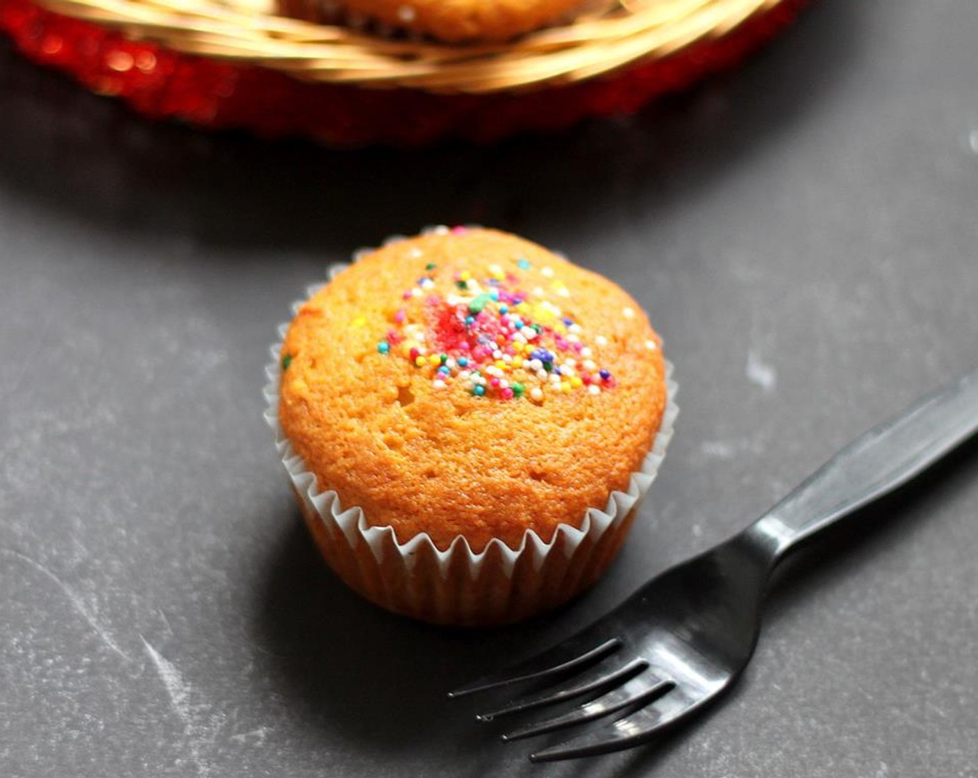step 7 If using, decorate with Sprinkles (to taste) and bake for 15-20 minutes. To check if they are done, insert a toothpick; if it comes out clean the muffins are done. Let muffins cool before eating.