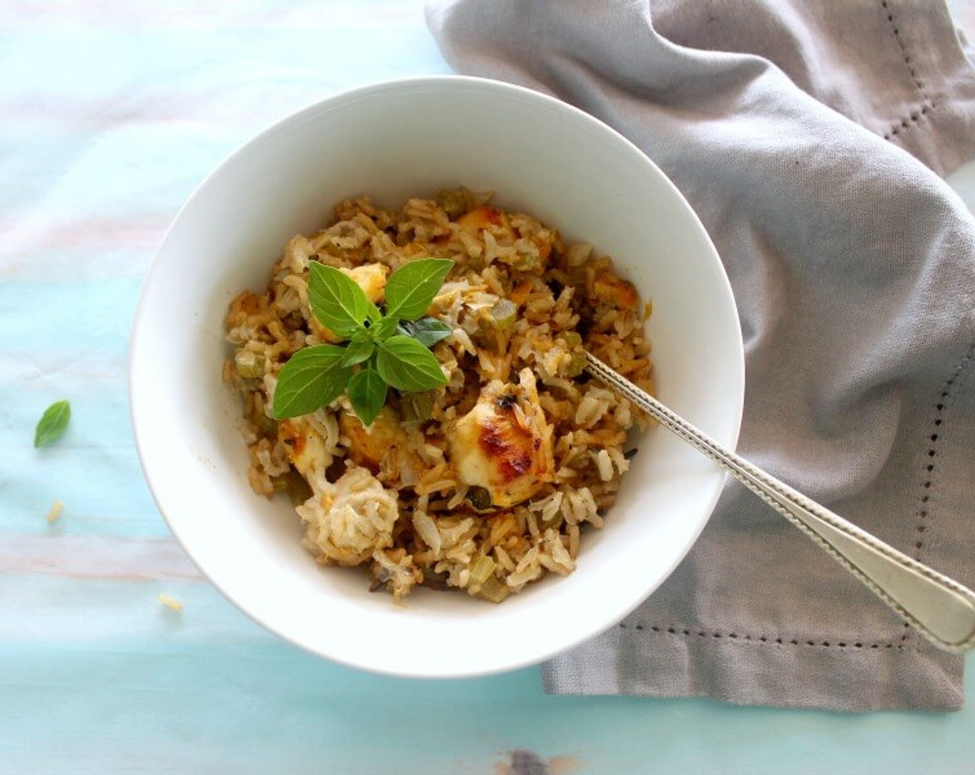 One-Pan Creamy Basil Chicken and Rice Casserole