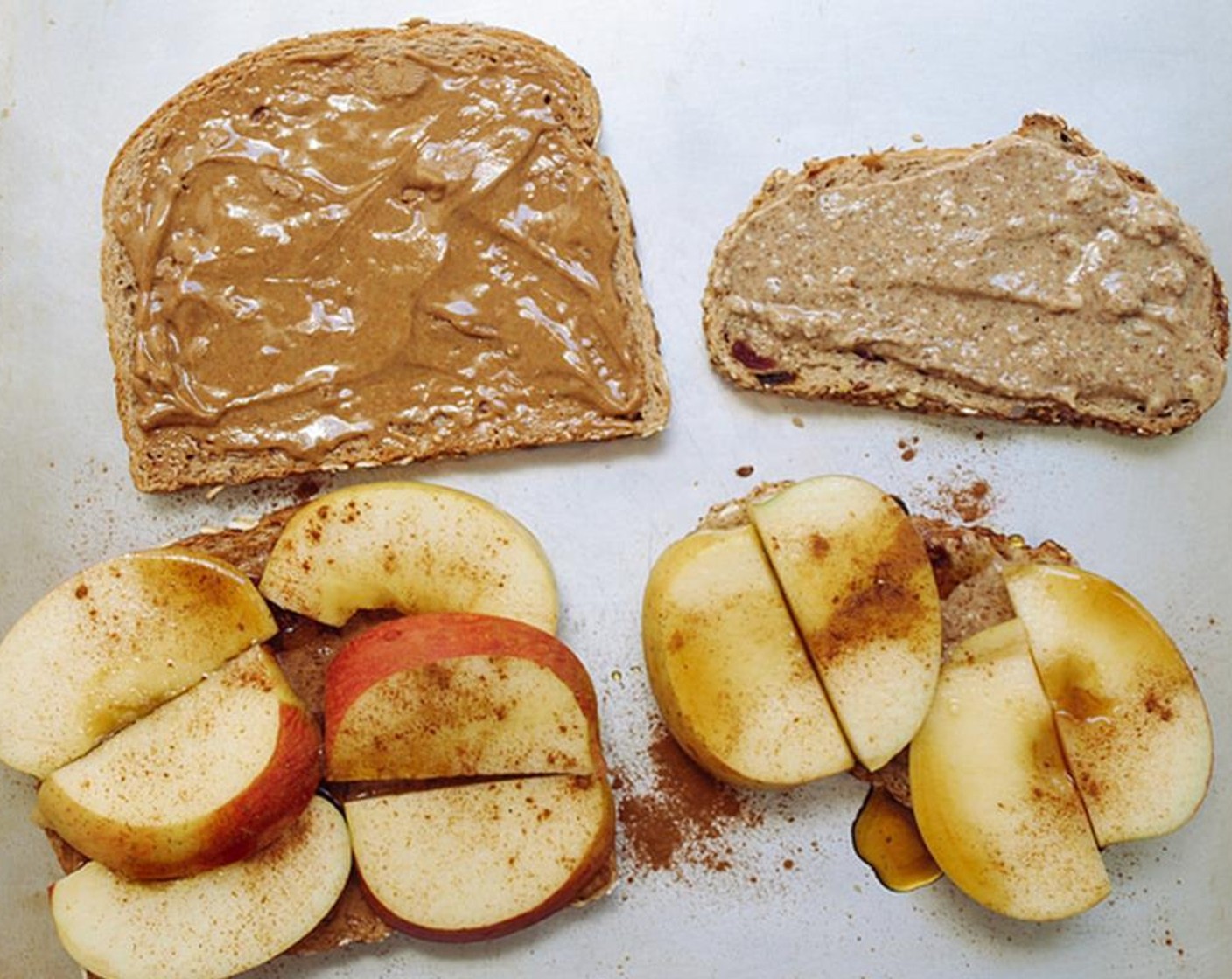 step 4 Layer one slice with apples, sprinkle with Ground Cinnamon (to taste) and add a light drizzle of Maple Syrup (to taste) over top.