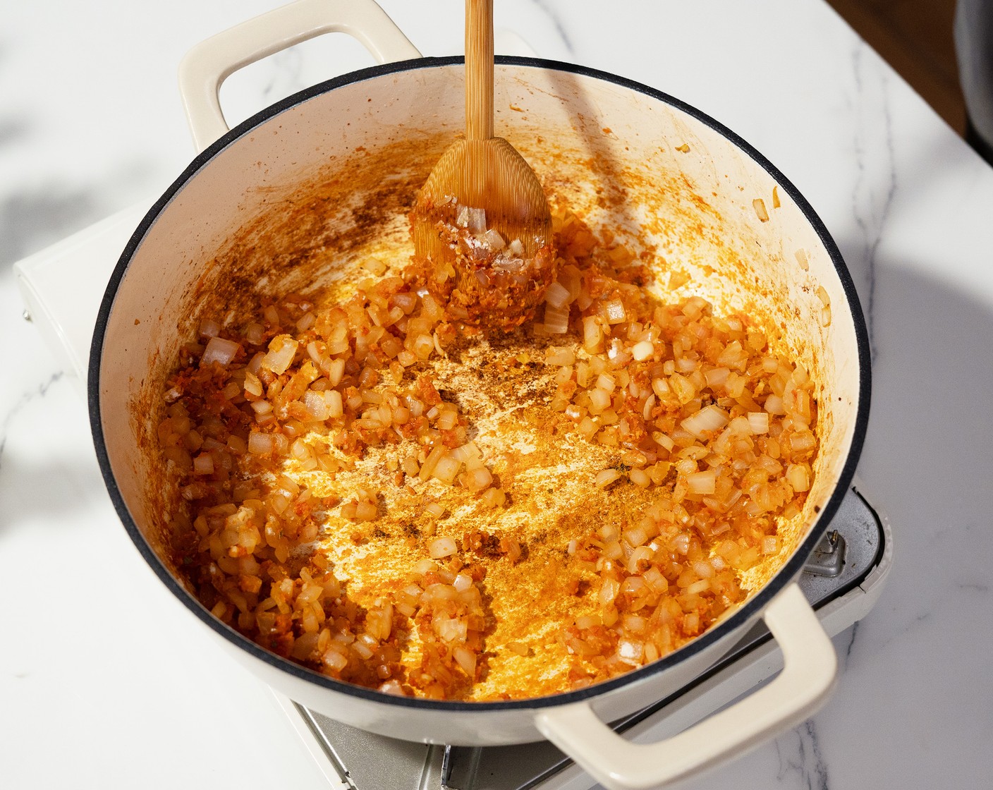 step 3 Add the Tomato Paste (2 Tbsp), All-Purpose Flour (2 Tbsp), and Dried Oregano (1/2 tsp). Cook until everything is evenly coated in the flour and begins to smell nutty. The tomato paste should get sticky and darken.