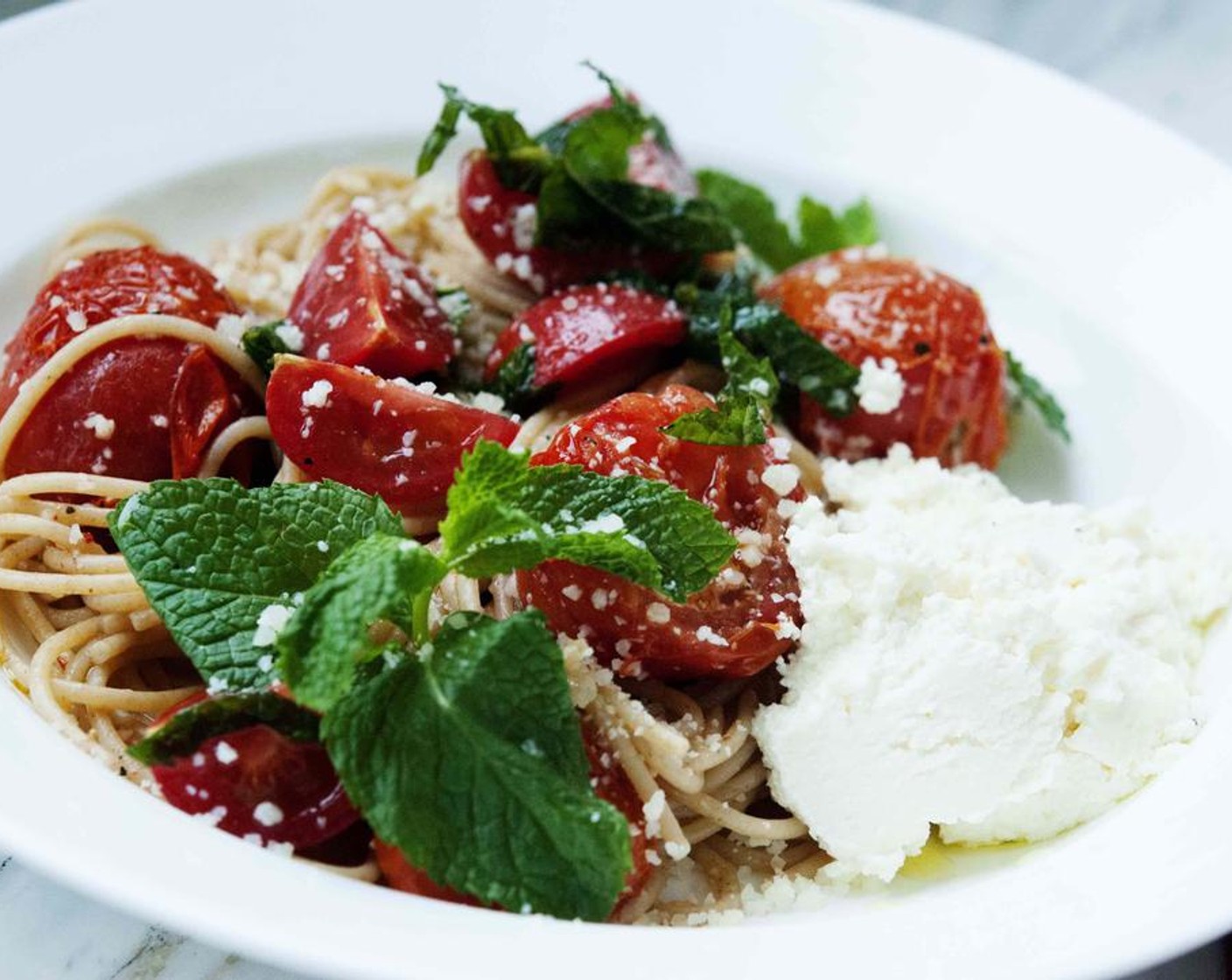 Spaghetti with Roasted and Fresh Tomatoes