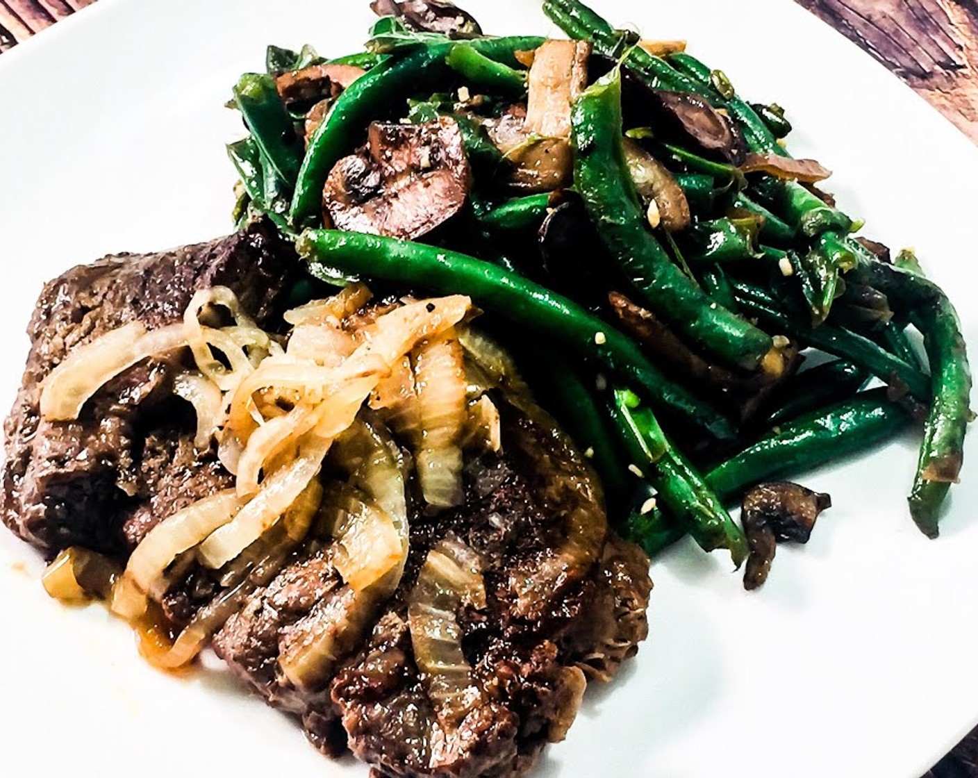 Fork Tender Steak with Green Beans and Mushrooms