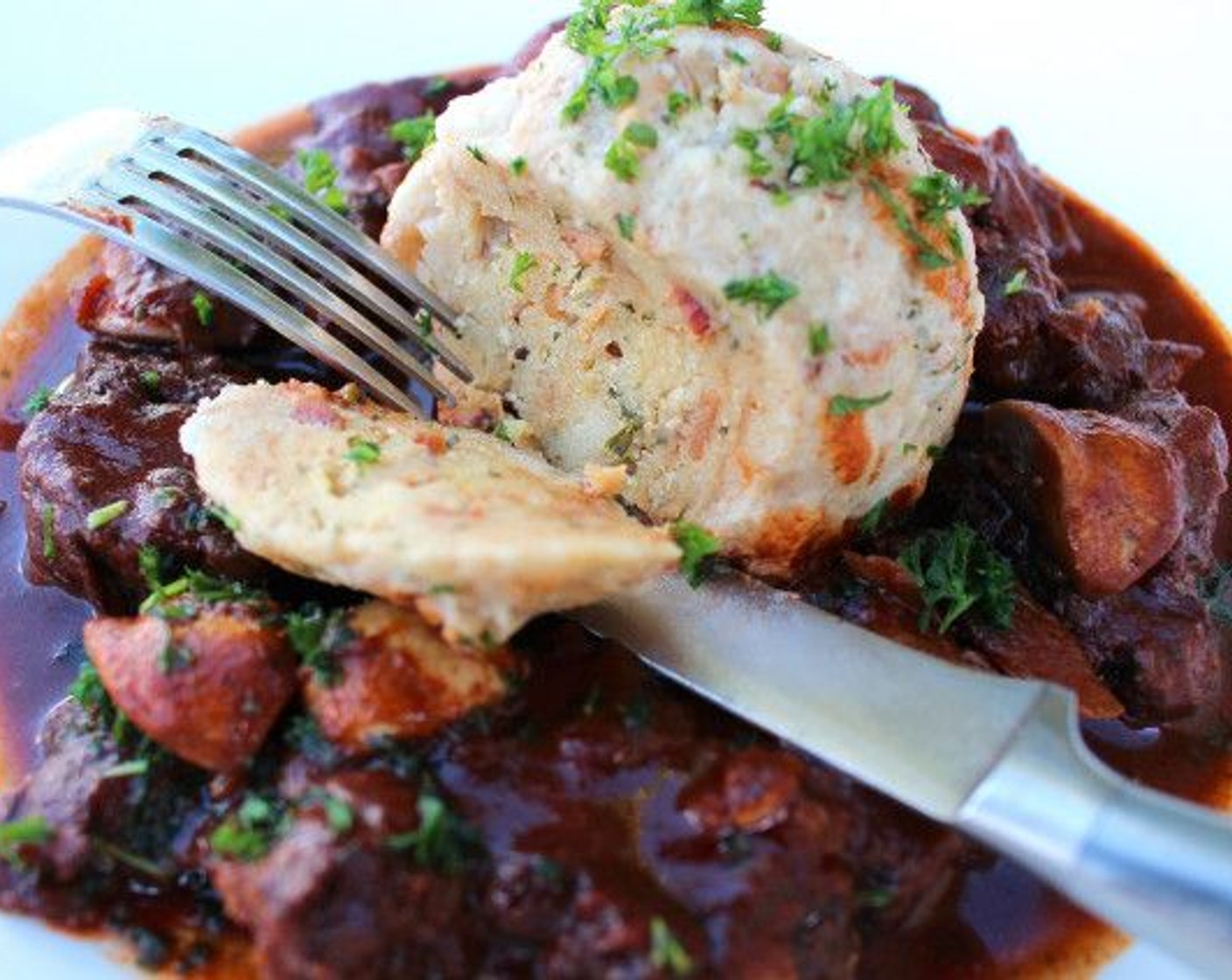 Braised Beef Neck in Merlot Mushroom Sauce with Bread Dumpling