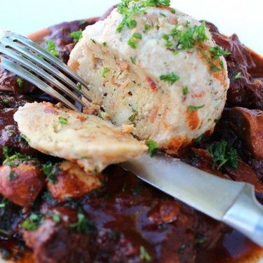 Braised Beef Neck in Merlot Mushroom Sauce with Bread Dumpling Recipe | SideChef
