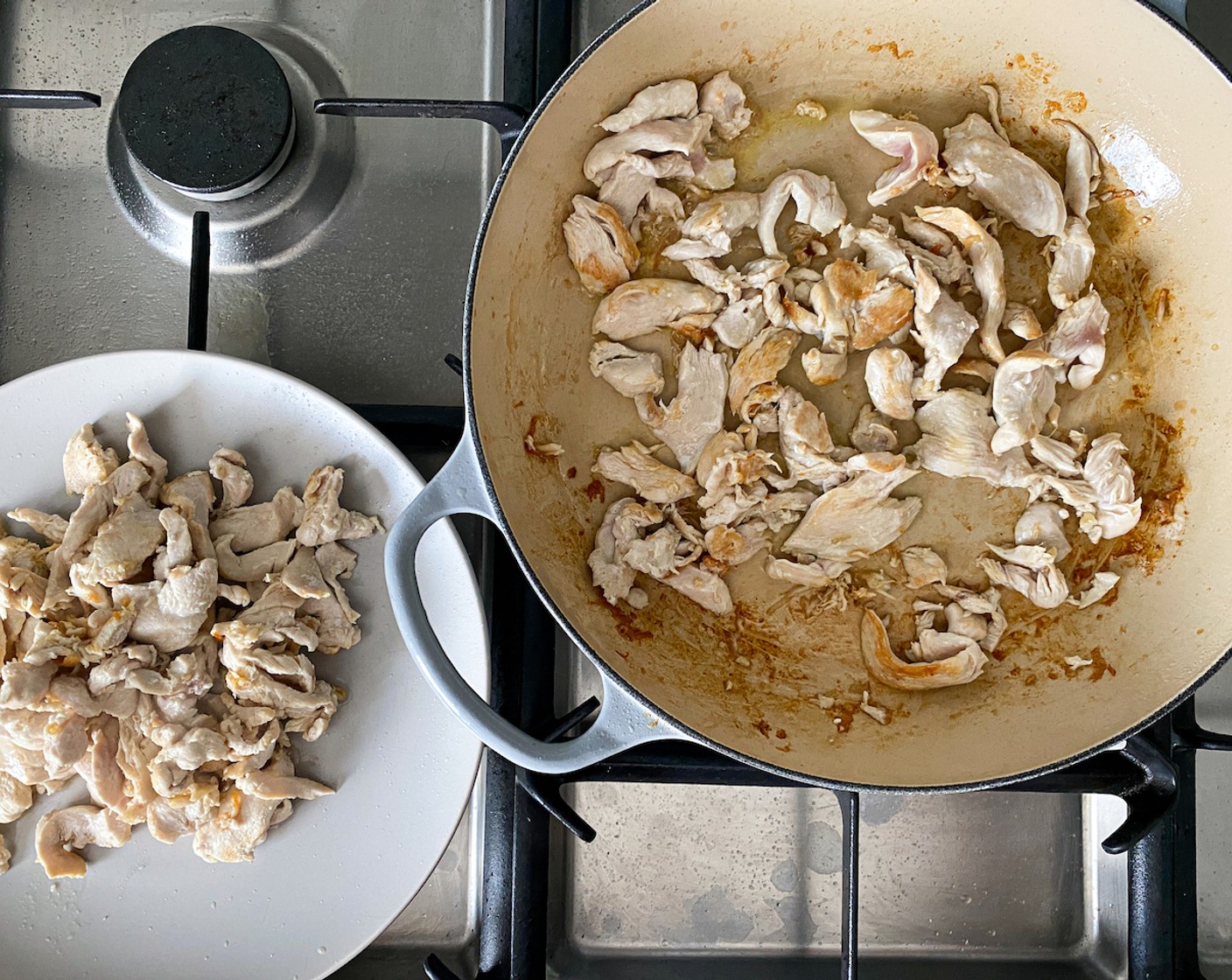 step 3 Heat the Olive Oil (2 Tbsp) and lightly brown the sliced chicken in batches. Remove browned chicken from the pan and set aside.