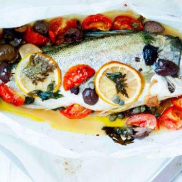 Parchment Paper Mediterranean Style Sea Bass Recipe | SideChef