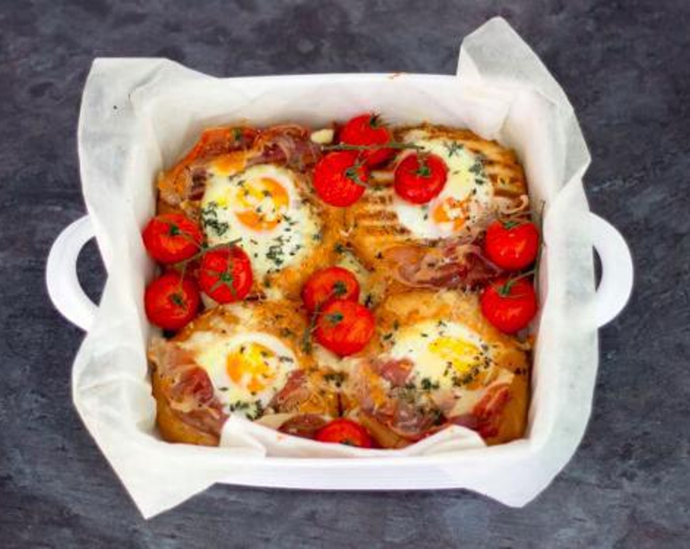 Tomato and Parma Ham Breakfast Egg Bake