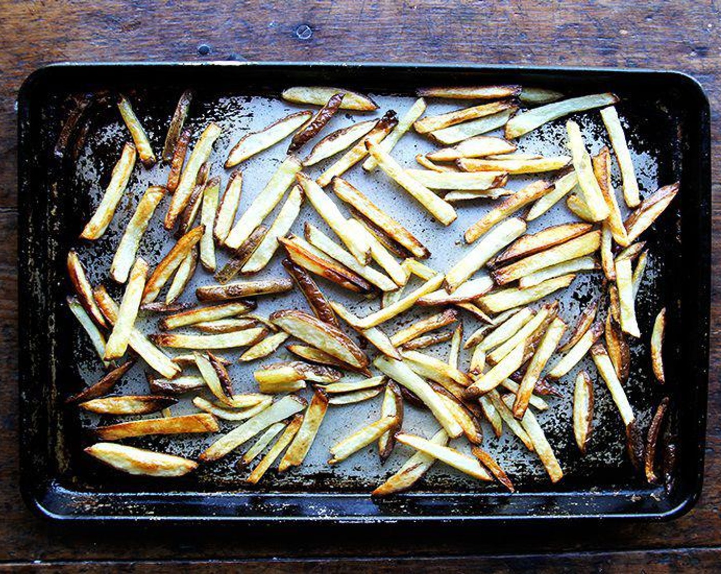 step 9 Continue to bake until the fries are golden and crisp, about 5 to 10 minutes longer. Rotate the pan as necessary to help them brown evenly.