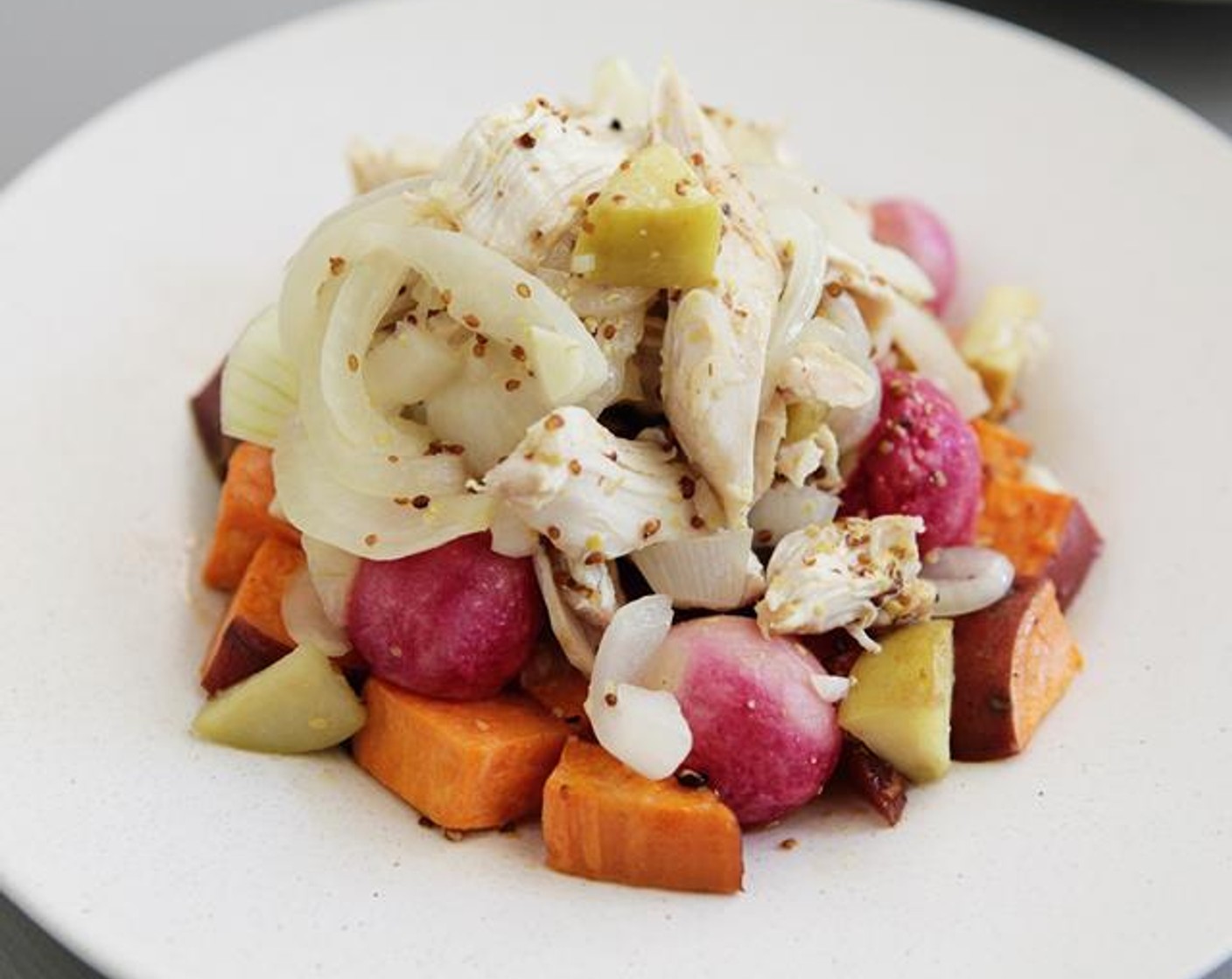 Sautéed Chicken & Apples with Roasted Sweet Potatoes