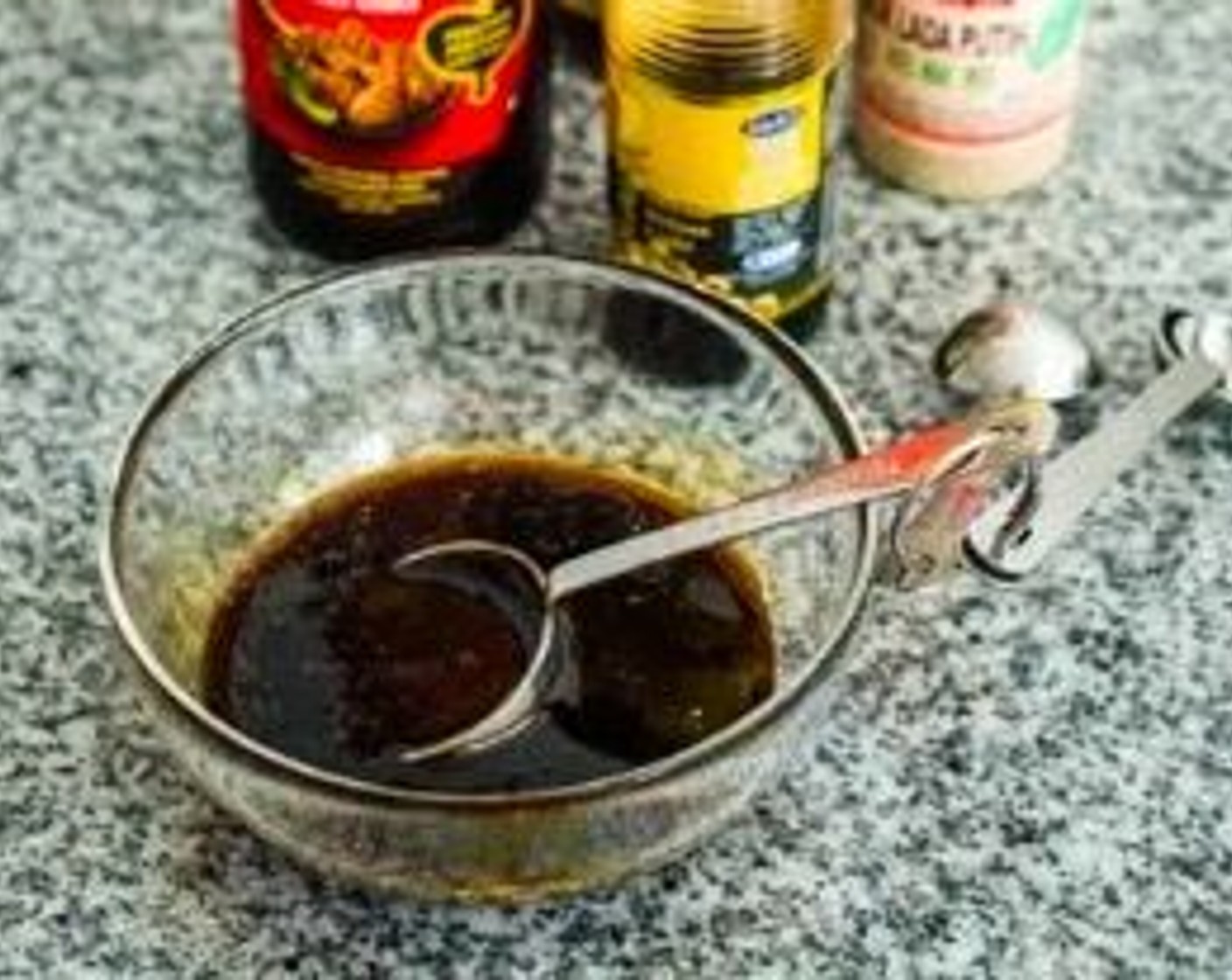 step 1 In a mixing bowl, combine the Sweet Soy Sauce (1/4 cup), Soy Sauce (1 Tbsp), Oyster Sauce (1/2 Tbsp), and Ground White Pepper (2 dashes).