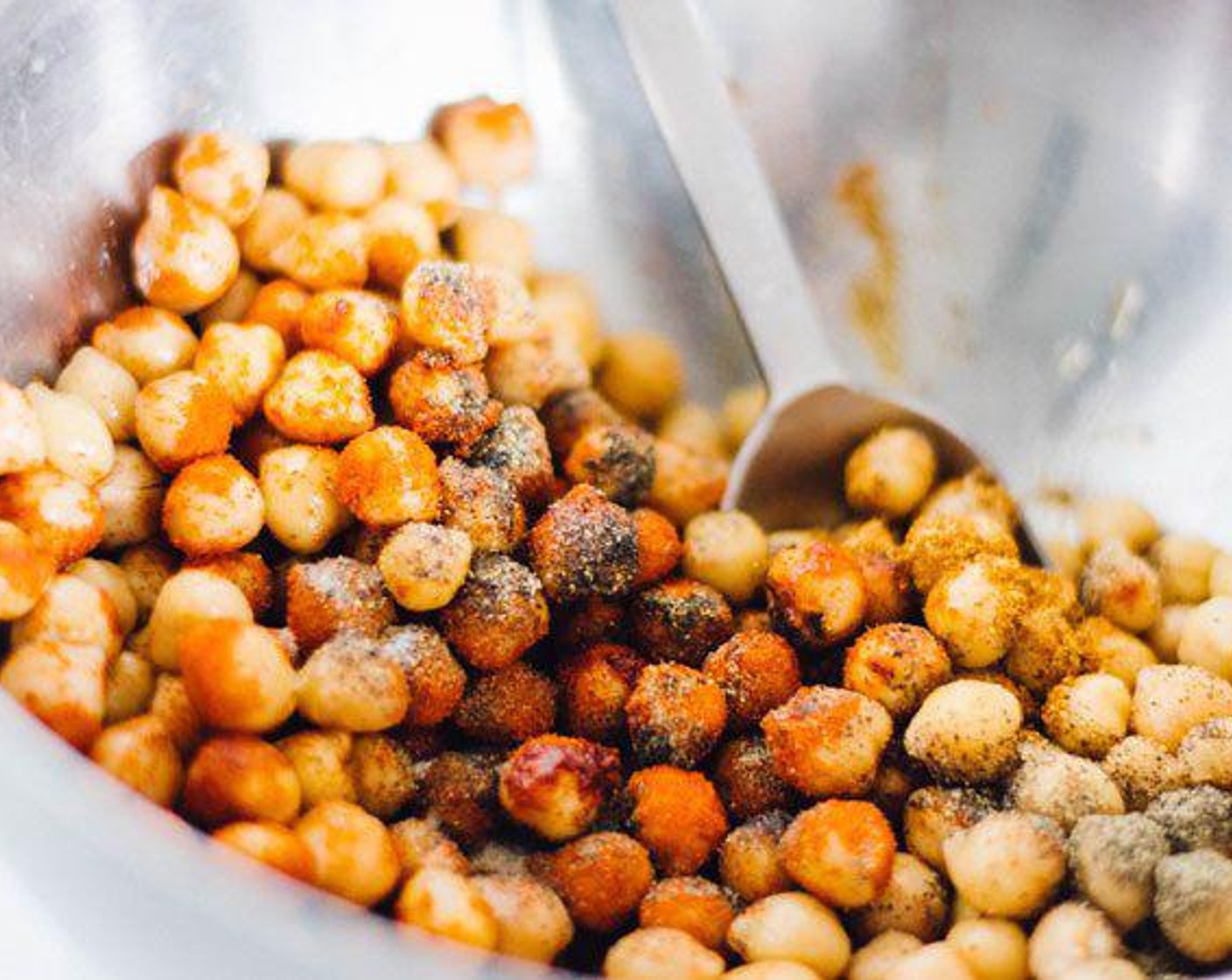 step 1 Pat dry Chickpeas (1 can) with paper towel, removing any skins that may come off. Gently toss them with Olive Oil (1 Tbsp), Paprika (1 Tbsp), Finely Ground Black Pepper (1 tsp), Cayenne Pepper (1/2 tsp) and Salt (1/2 tsp).