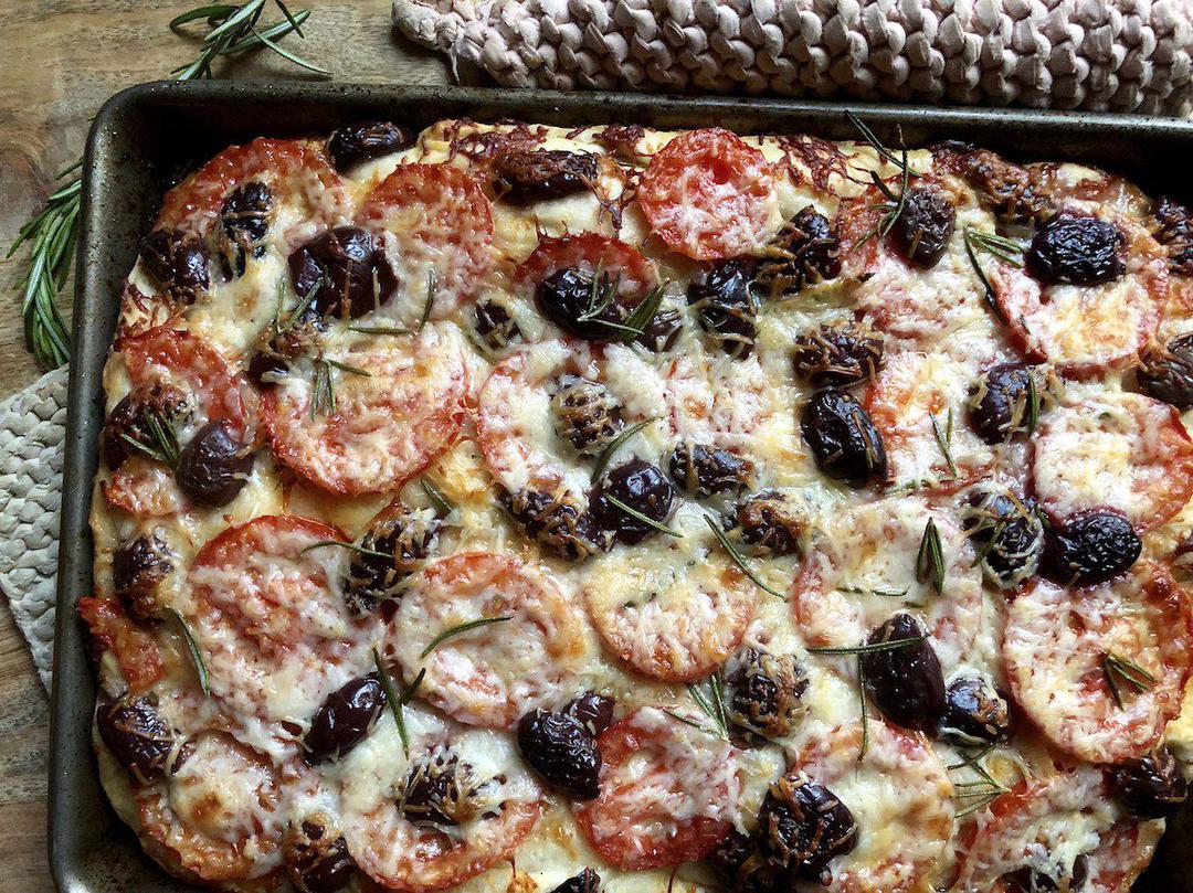 Cheesy Focaccia with Tomatoes & Olives Recipe SideChef