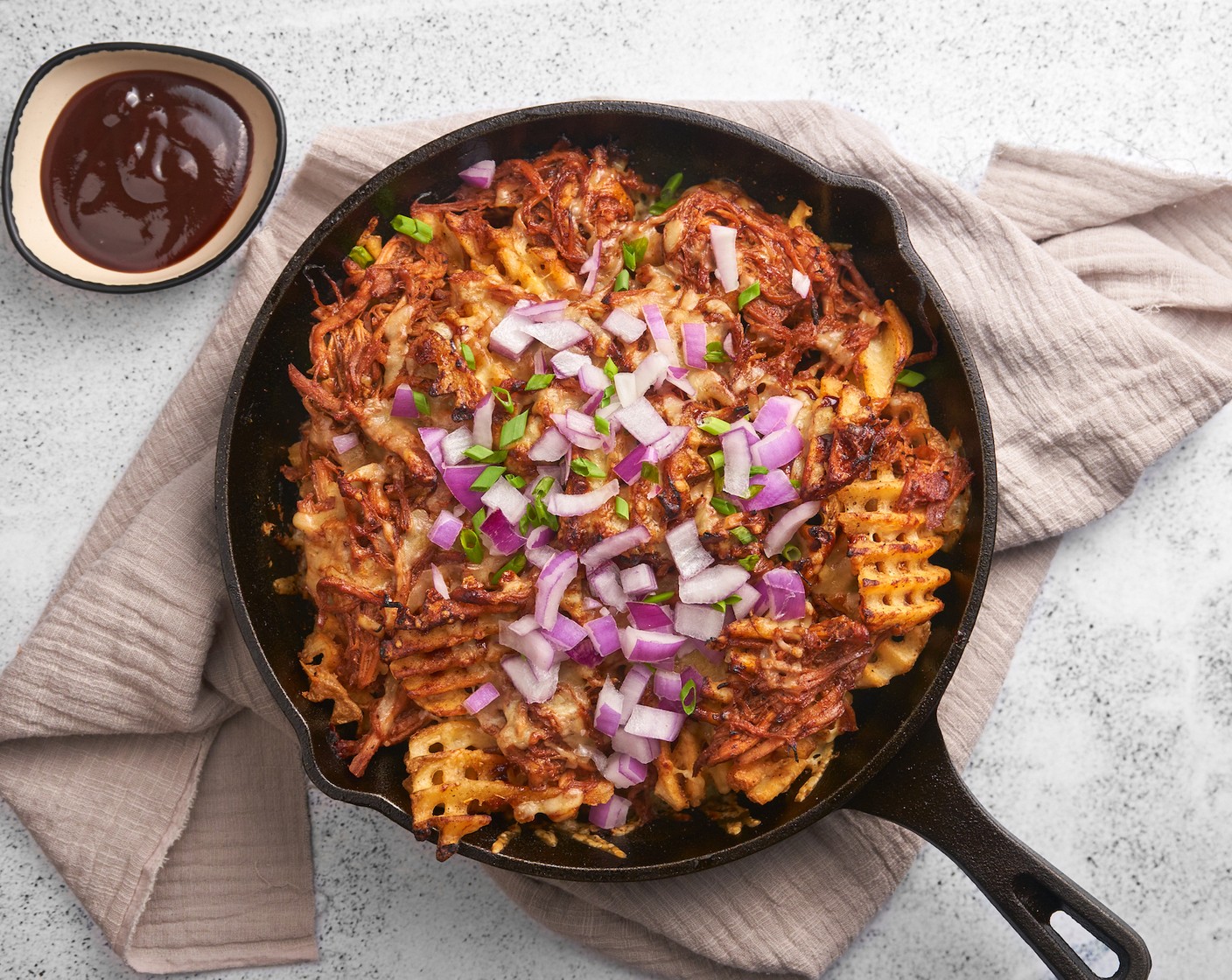 Loaded Pulled Pork Waffle Fries