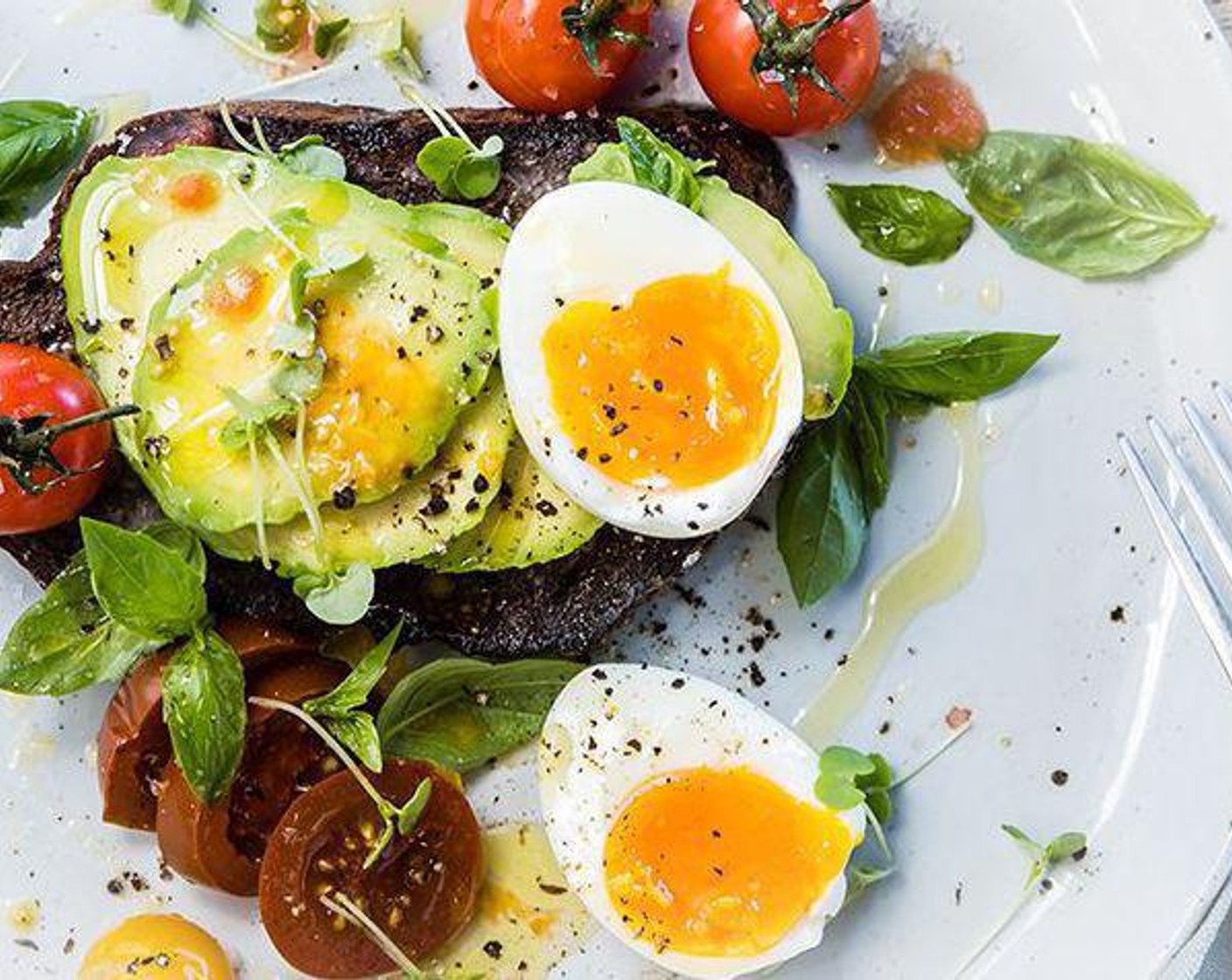 Soft Steamed Eggs with Heirloom Tomatoes and Avocado