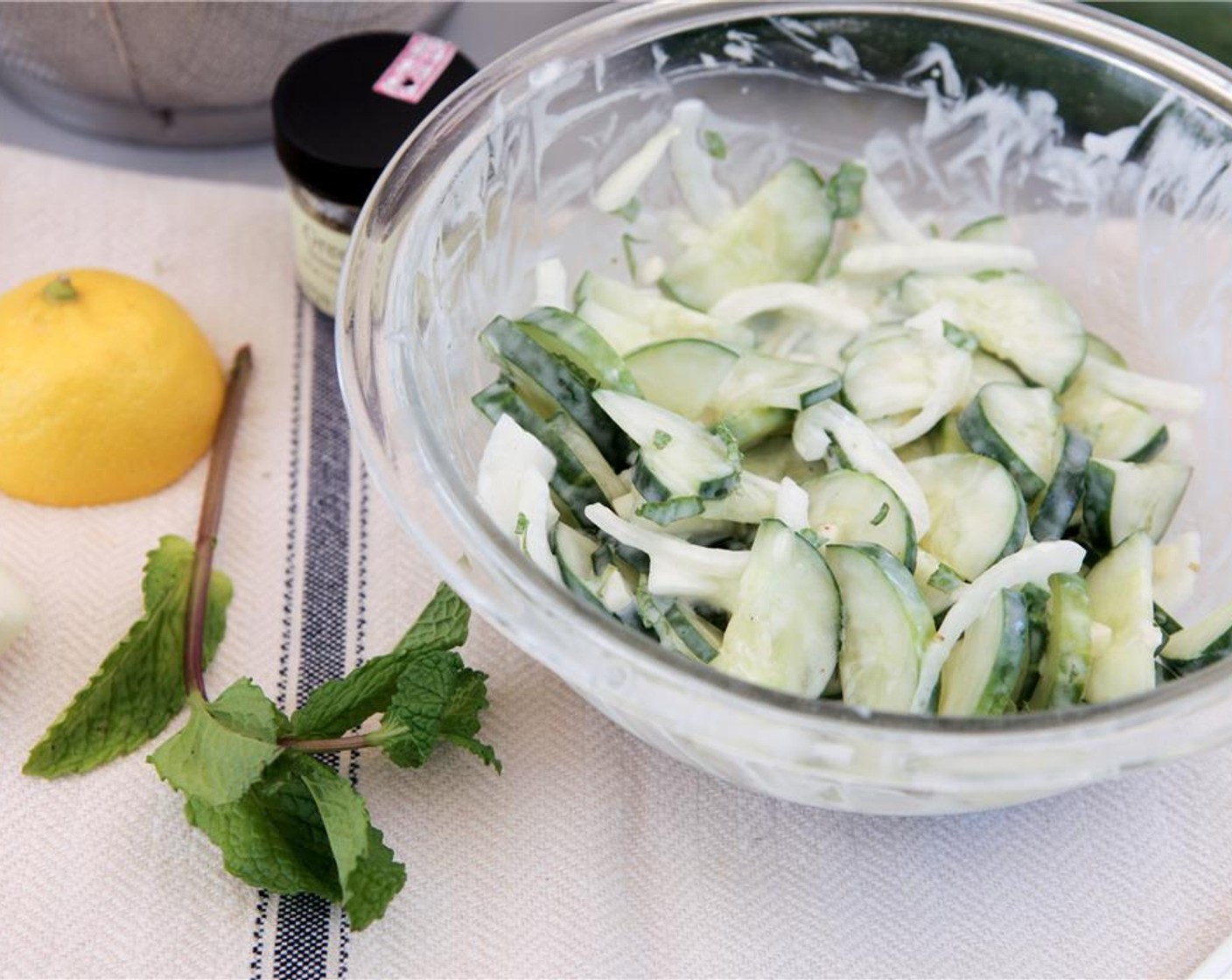 step 7 Next, stir in the strained cucumbers. Add the Greek Seasoning (2 tsp) and mix. Place in the refrigerator while the salmon cooks.