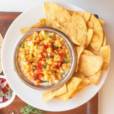 Vegan Sriracha Mexican Street Corn Dip with Home Baked Tortilla Chips Recipe | SideChef