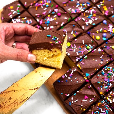 Yellow Sheet Cake with Chocolate Buttercream Swirls Recipe | SideChef
