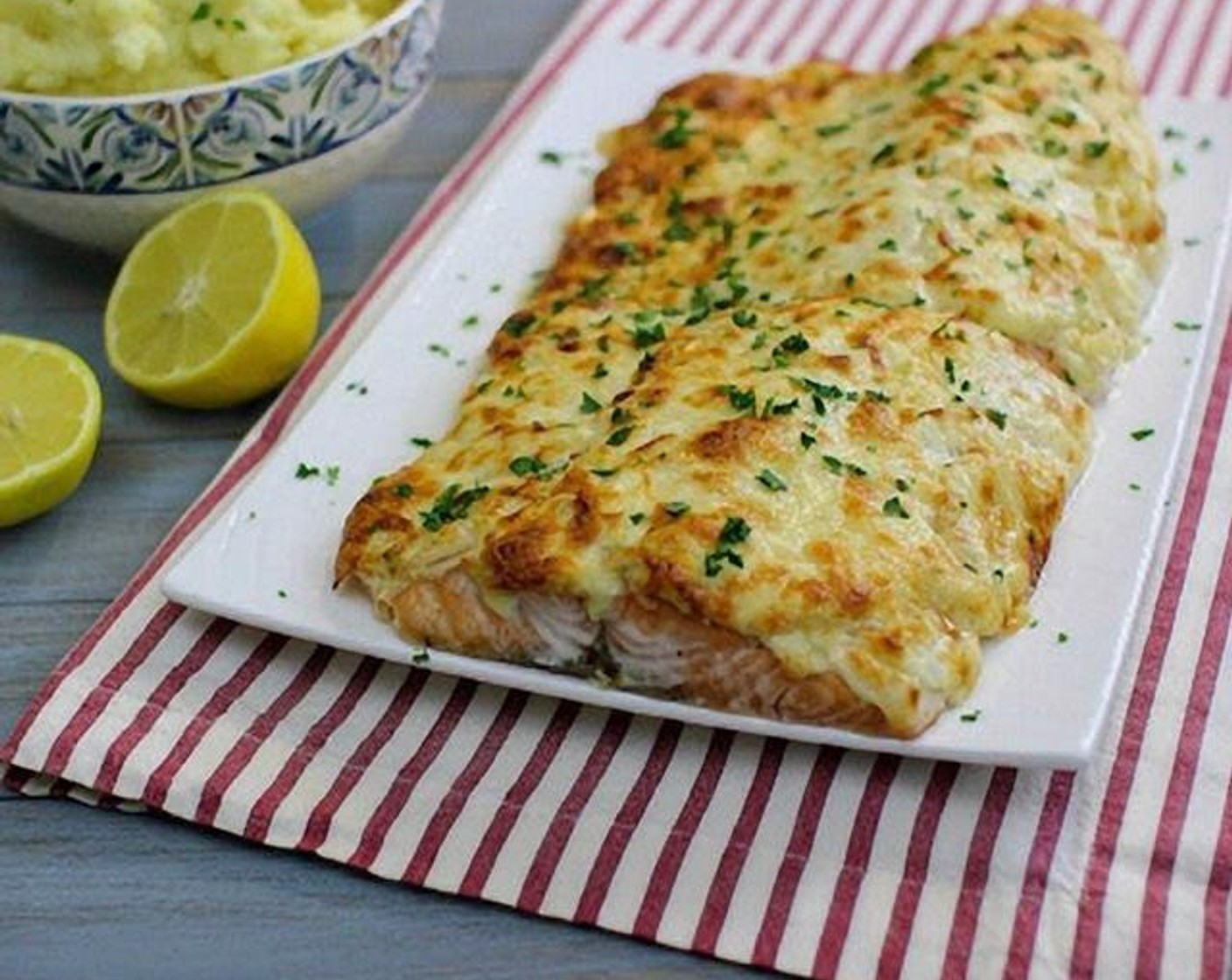 Cheesy Onion Crusted Baked Salmon