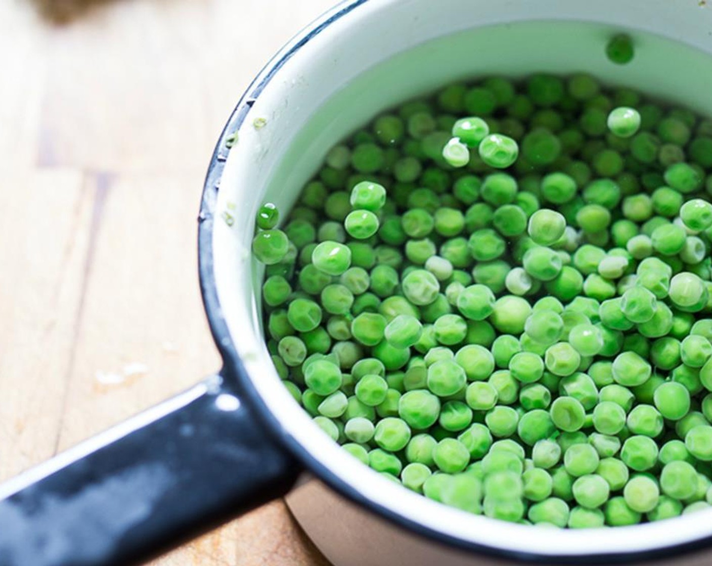 step 2 Give the Green Peas (2 cups) a very quick blanch in salted water. Rinse with cold water to shock them so they stay green.