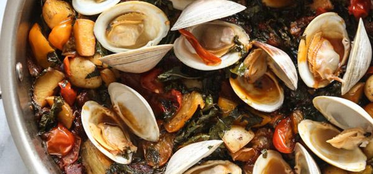 Steamed Clams with Chorizo, Tomatoes and Kale Recipe SideChef