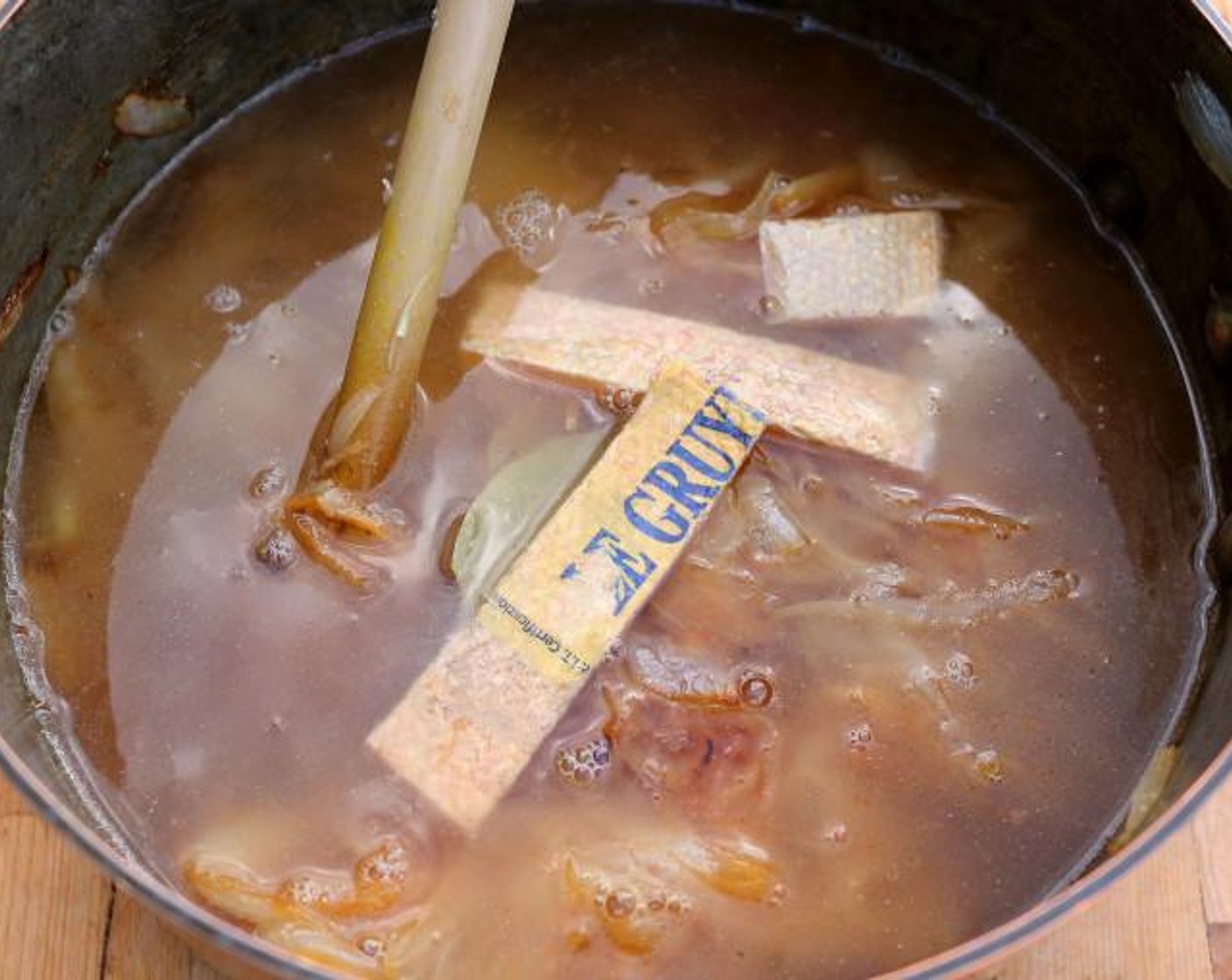 step 5 Add Beef Stock (8 cups), Bay Leaves (2), Kosher Salt (to taste) and Freshly Ground Black Pepper (to taste),  simmer for 30 minutes, check and adjust seasoning.