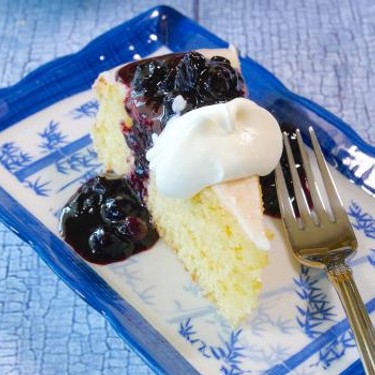 Lemon-Glazed Cornmeal Cake with Blueberry Sauce Recipe | SideChef