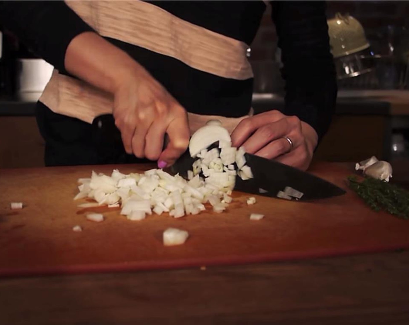 step 3 Chop Onions (2) and Garlic (1 clove).