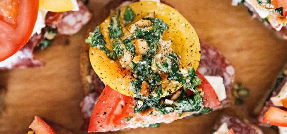 Toscano, Heirloom Tomato and Pesto Bruschetta Recipe | SideChef